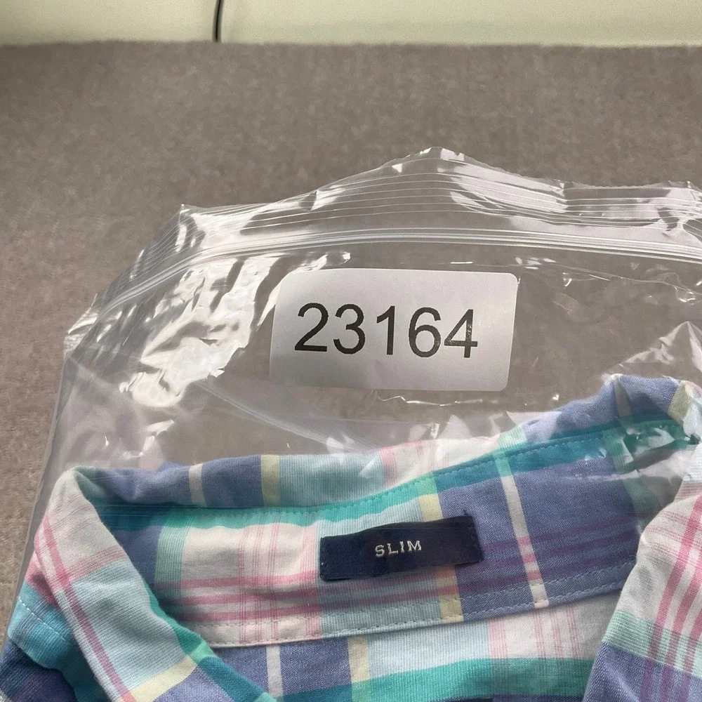 J. Crew Shirt Mens Medium Blue Plaid Flex Washed Vibrant Slim Fit‎ OCBD Stretch